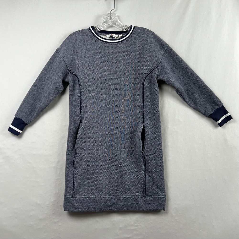 Vineyard Vines Dress Womens XS Sweatshirt Shift Navy Herringbone Fleece Pockets